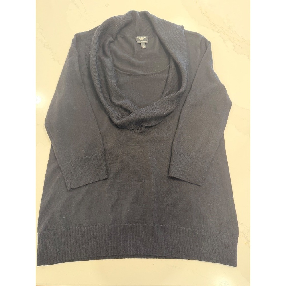 Talbots Sweater Women PL Black Good Merino Wool Cowl Neck Petite Pullover